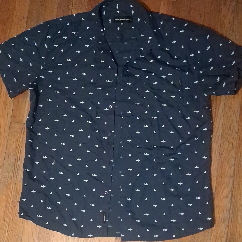 Molokaii Surf Co. Men's Dark Blue Patterned Short Sleeve Shirt